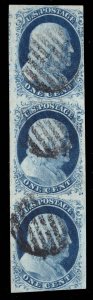 MOMEN: US STAMPS #9 STRIP OF 3 POS. 58-78R1L IMPERF USED VF LOT #89938*