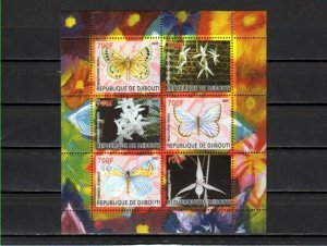 Djibouti, 2007 issue. Butterflies & Orchids sheet of 6. ^