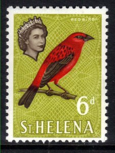 St Helena 1961 - 65 QE2 6d Red Fody Bird Umm Chalk Paper SG 181a ( T853 )