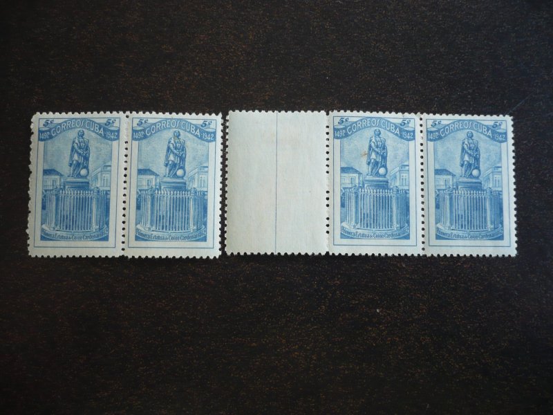 Stamps - Cuba - Scott# 389 - Mint Hinged Gutter Strip of 4 Stamps