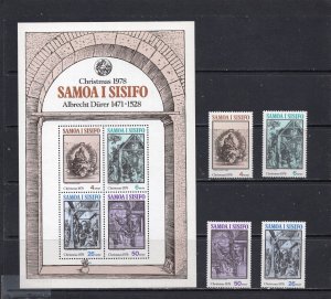 SAMOA 1978 CRISTMAS PAINTINGS BY DURER SET OF 4 STAMPS & S/S MNH 