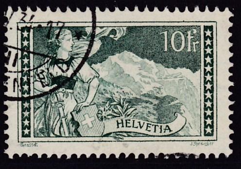 Switzerland 1914 10fr gray green The Jungfrau.. VF/Used