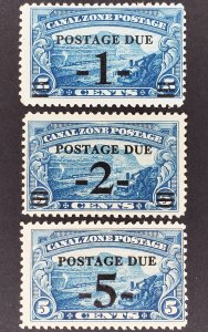 Canal Zone, Scott # J21-J23, AVG unused, OG, corner crease on J21