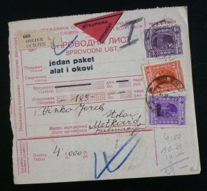 Yugoslavia 1928 Package Card from Osijek to Metkovic Croatia US 3 