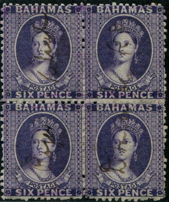 HERRICKSTAMP BAHAMAS Sc.# 14 Used Block of Four. Scott Retail $340.00