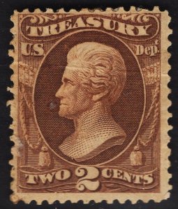 US #O73 2c Brown U.S. Treasury Dept. MINT Hinged SCV $125.00