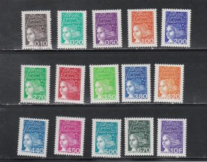 France # 2589-2603, Marianne Definitives, Mint NH, 1/2 Cat.