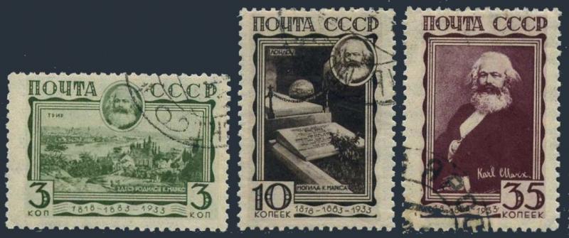 Russia 480-482,CTO.Michel 424-426. Karl Marx,1933.Trier,birthplace,Grave,London.