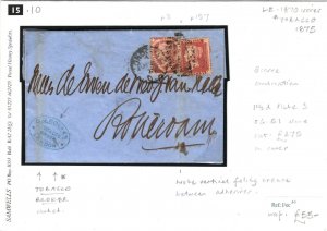 GB SG.51 Cover *TOBACCO BROKER* Cachet 1½d Plate 3 Cat £275 London 1875 15.10