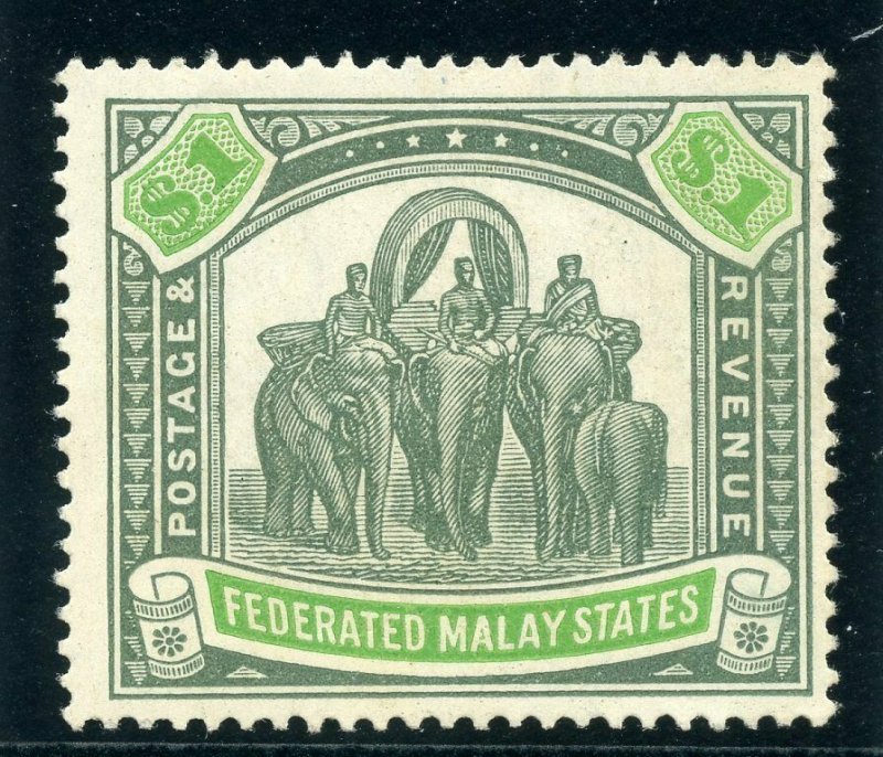 Malaya Federated States 1926 KGV $1 grey-green & emerald MLH. SG 76a. Sc 73.