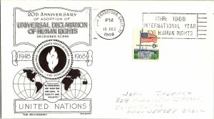 US SLOGAN CANCEL COVER INTERNATIONAL YEAR FOR HUMAN RIGHTS 1968 CACHETED