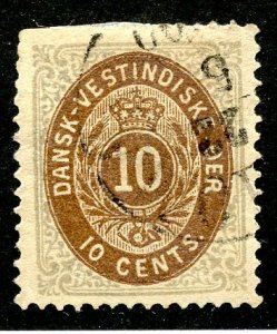 Danish West Indies, Scott #10, Used, Facit 10e, light pearl grey, see perfs UL