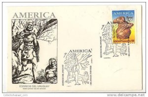 URUGUAY FDC COVER COLUMBUS AMERICA UPAEP ARCHAEOLOGY BIRD