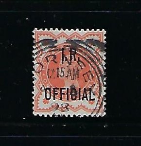 GREAT BRITAIN SCOTT #O11 1888-89 I.R. OFFICIAL 1/2P  (VERMILION) - USED