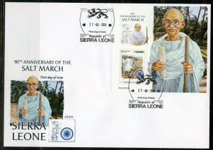 SIERRA LEONE 2020 MAHATMA GANDHI THE GREAT SALT MARCH S/SHEET FIRST DAY COVER