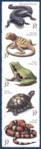 US: 2003 REPTILES & AMPHIBIANS Strip of 5 Sc 3814-3818; 37 Cents Values