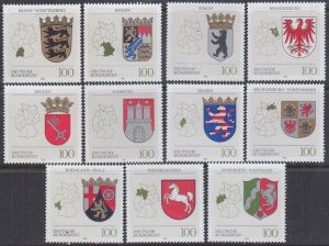 GERMANY Sc # 1600-1709 INCPL MNH SET of 11 DIFF COATS of ARMS