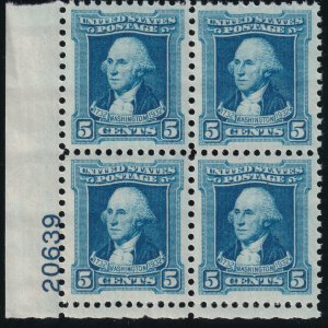 Sc# 710 U.S 1932 Washington Bicentennial 5¢ plate block 20639 MNH CV $22.50