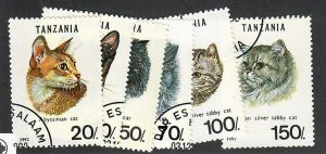 Tanzania; Scott 967A-967F;  1992;  Precanceled; NH; Cats