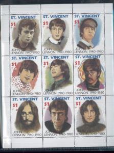 JOHN LENNON Photo Timeline Mini Sheet of 9 MNH St. Vincent - E47