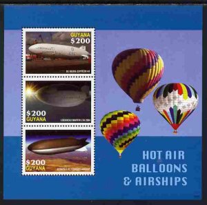 GUYANA - 2006 - Hot Air Balloons, Airships - Perf 3v Sheet - Mint Never Hinged