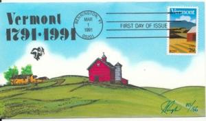 #2533 Vermont Statehood Hand Painted Pugh cachet First Da...