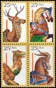 United States 2393a - Mint-NH- 25c Carousel Animals (Block /4) (1988) (cv $3.00)