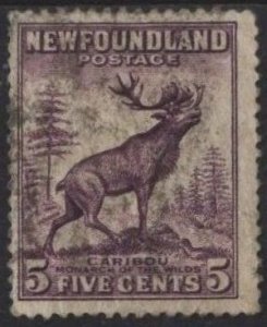 Canada: Newfoundland 191 (u filler, creased, wrinkled) 5c caribou, dp vio (1932)