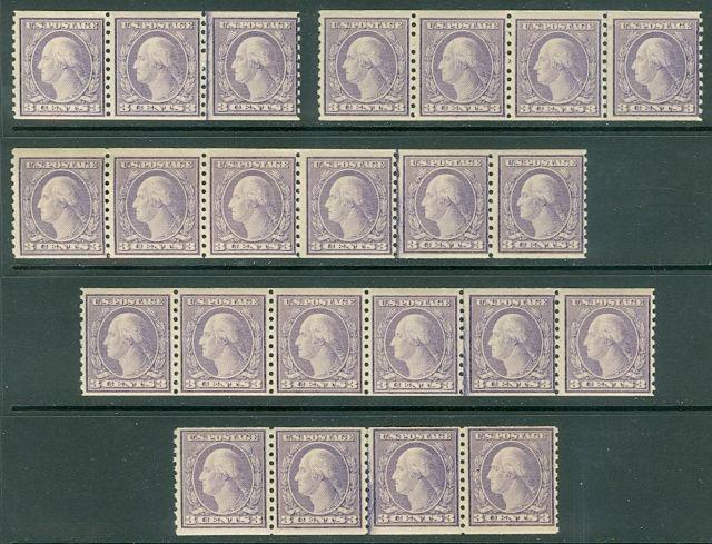 USA : 1917. Scott #493. 150 stamps all from Coil roll. PO Fresh & NH. Cat $6,900