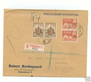 1954 Denmark to England Cover nice pairs