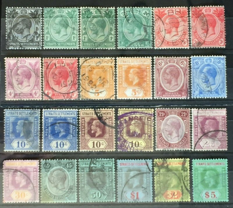 Malaya Singapore 1912-23 Straits Settlements KGV 24V USED MCCA SG#193-212 M2500