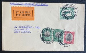 1929 Durban South Africa First Flight Airmail Cover To East London