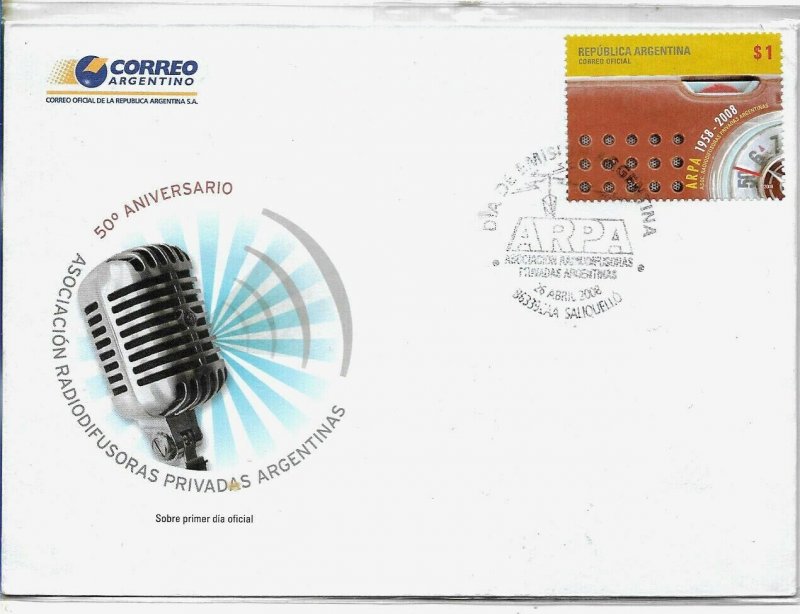 #ARF-025 ARGENTINA 2008 RADIO COMUNICATIONS GJ 3657 YV 2722 FDC