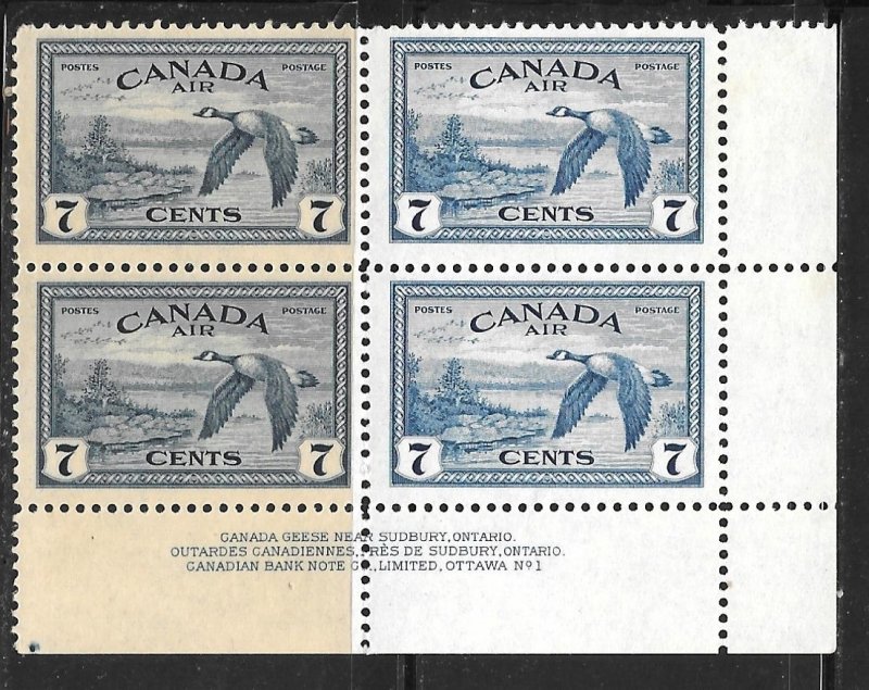 Canada C9: 7c Canada geese (Branta canadensis) Sudbury, plate block, MH, F-VF