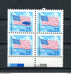USA 1987 25c Block of 4 Blue spot on top left stamp MNH 14937
