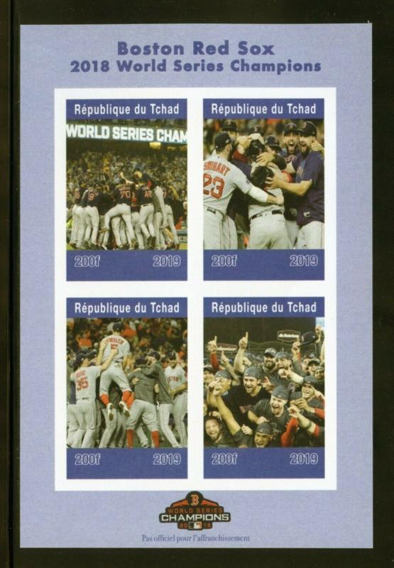 CHAD 2019 BOSTON RED SOX  BASEBALL  SHEET IMPERFORATE   MINT NEVER HINGED