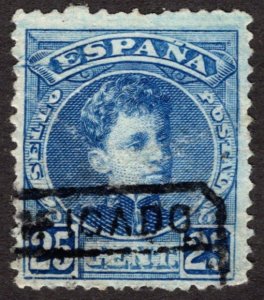 1901, Spain 25c, King Alfonso XIII, Used,  Sc 279