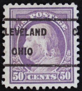 U.S. Used Stamp Scott #517 50c Franklin, XF. Cleveland, OH Pre-Cancel. A Gem!