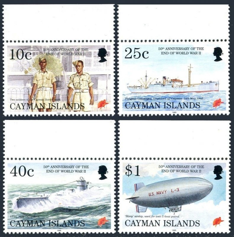 Cayman 704-708,MNH. End of WW II-50,1995.Home Guard,Freighter,Submarine,Airship,