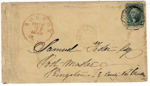 1859 Boston, Mass. cancel on cover to Canada, 10c type II, Scott 14