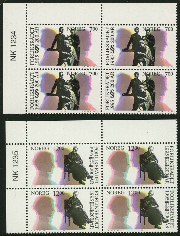 NORWAY #1101-1102 Corner Blocks Postage Stamp Collection EUROPE 1995 Mint NH OG