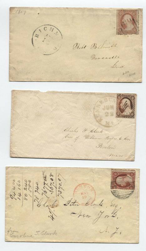 3 3ct 1851-7 issue covers #11, #25 and #26 [y3857]