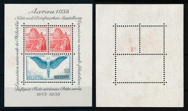 [97909] Switzerland 1938 Aarau Stamp Expo Little Abklatsh Souvenir Sheet MNH