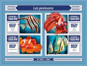 TOGO 2015 SHEET FISHES MARINE LIFE tg15609a