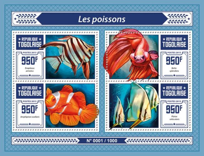 TOGO 2015 SHEET FISHES MARINE LIFE tg15609a