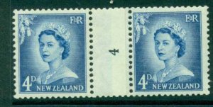 New Zealand 1958 QEII Redrawn 4d Ultramarine Coil Join #4 Upwards MH/MUH Lot2...