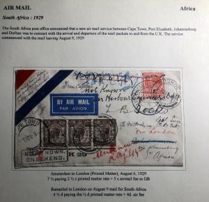 1929 Amsterdam Netherlands Airmail Cover To London England Via South Africa