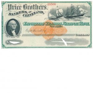 RN-D1 on 1870s Price Brothers Bankers of Cleveland, Ohio Specimen Check, NBNC