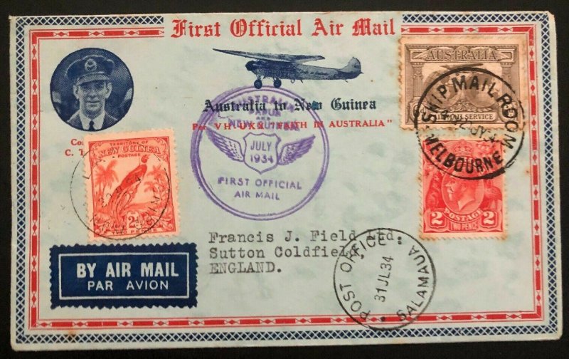 1934 Melbourne Australia First Trans Tasman Flight Cover FFC to Lae New Guinea