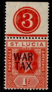 ST. LUCIA GV SG89, 1d scarlet, LH MINT. CONTROL